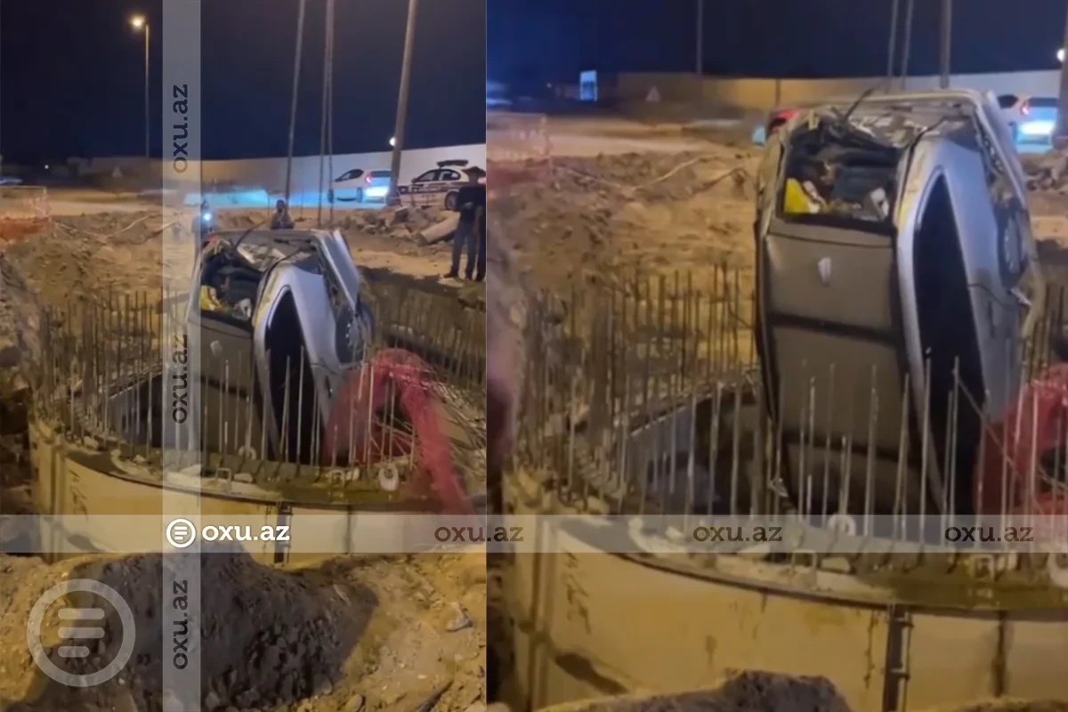 Sabunçu rayonunda avtomobil kanalizasiya kollektoruna düşüb - VİDEO