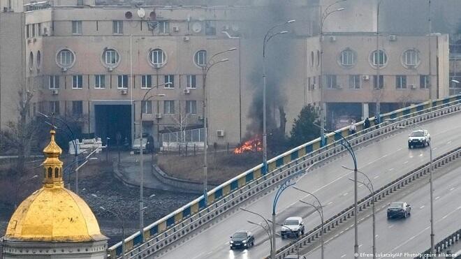 Drone debris sparks fire at Kyiv business center